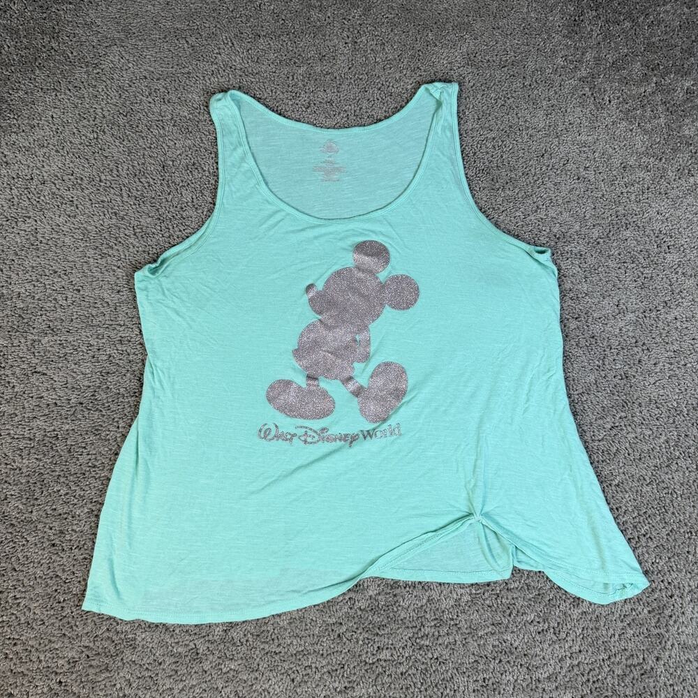 Walt Disney World Tank Womens 1X Green Scoop Neck Tagless Mickey Mouse Jersey